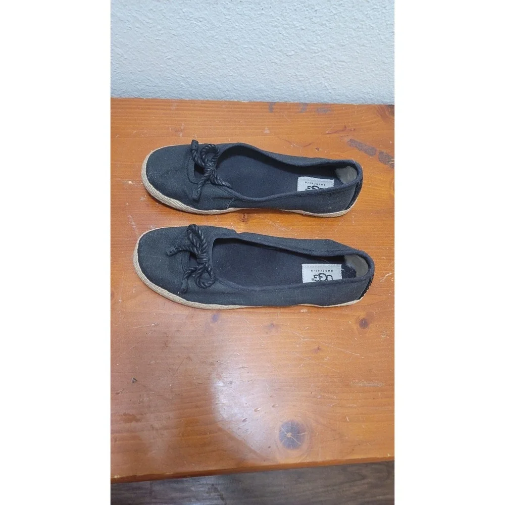 UGG AUSTRALIA WOMEN'S COMFORT SHEARLING LINE ESPADRILLA BOW FLAT SLIP ON BLACK S
